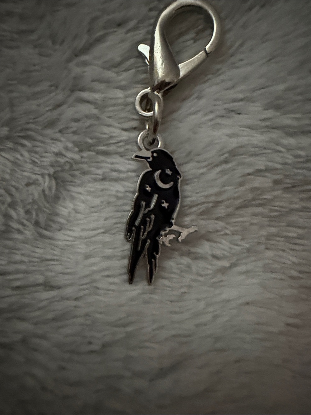 Black Enamel Crow Bird Charm with Moon & Stars -